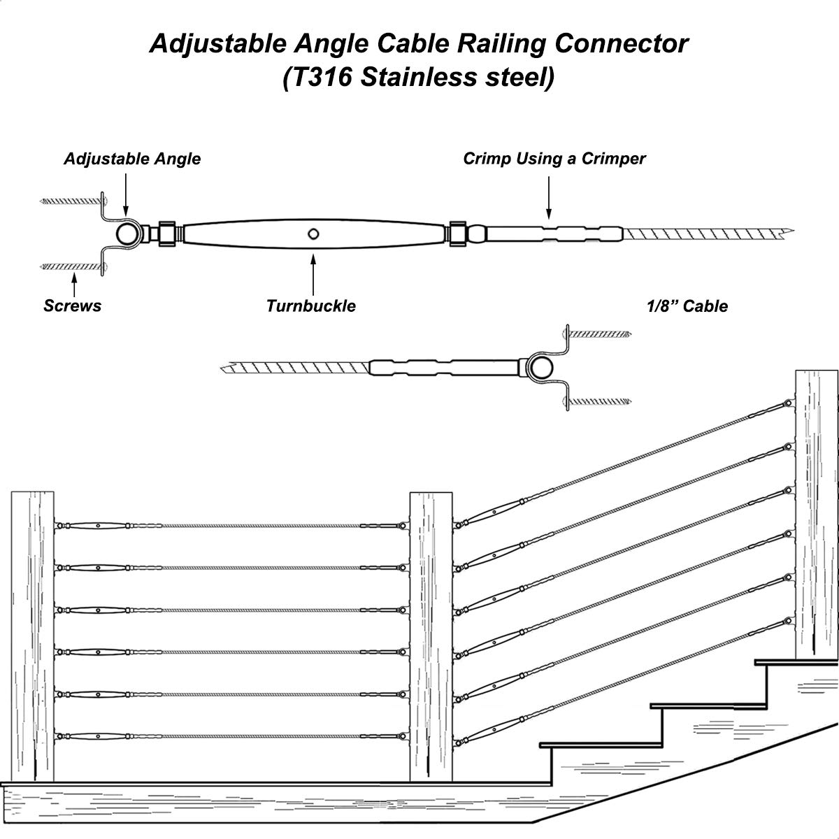 Lulultn Cable Railing Hardware, 30 Pairs Cable Railing Kit,Steel Cable Railing Kit,for 1/8 Cable Railing System, Adjustable Angle