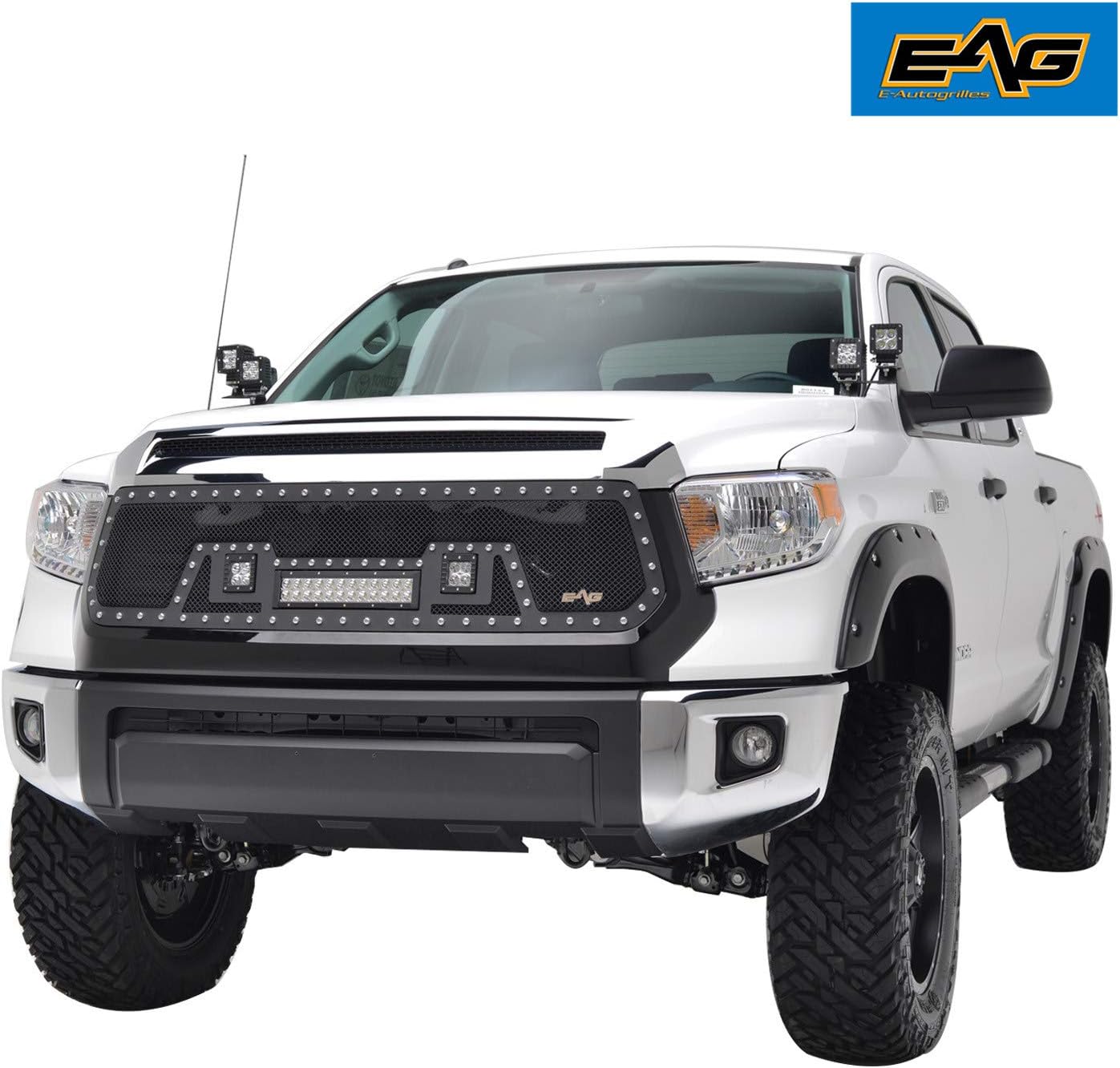 EAG Rivet Stainless Steel Wire Mesh Grille With LED Lights Fit for 14-21 Tundra