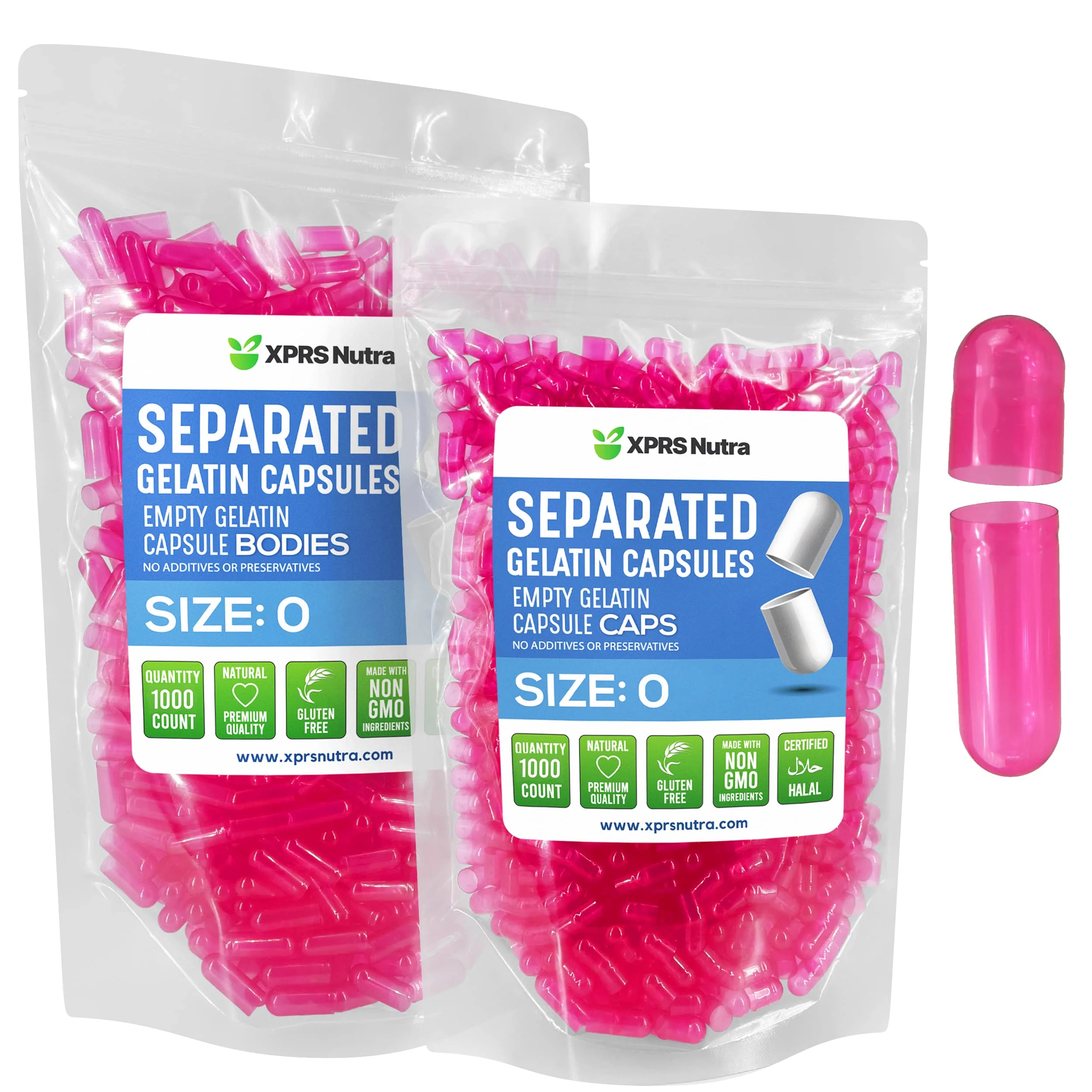 XPRS Nutra Gelatin Size 0 Separated Capsules - 1000 Count Empty Capsules Separated in Bags - Size 0 Gelatin Capsules
