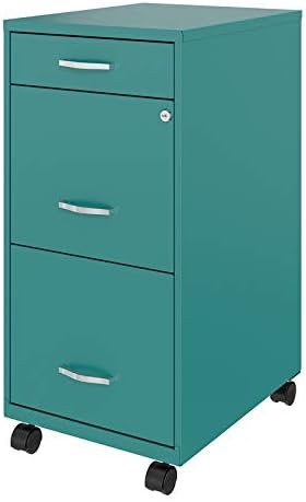 Space Solutions 3 Drawer Metal Mobile File Cabinet with Lock, Letter Size, Red, Partially Assembled