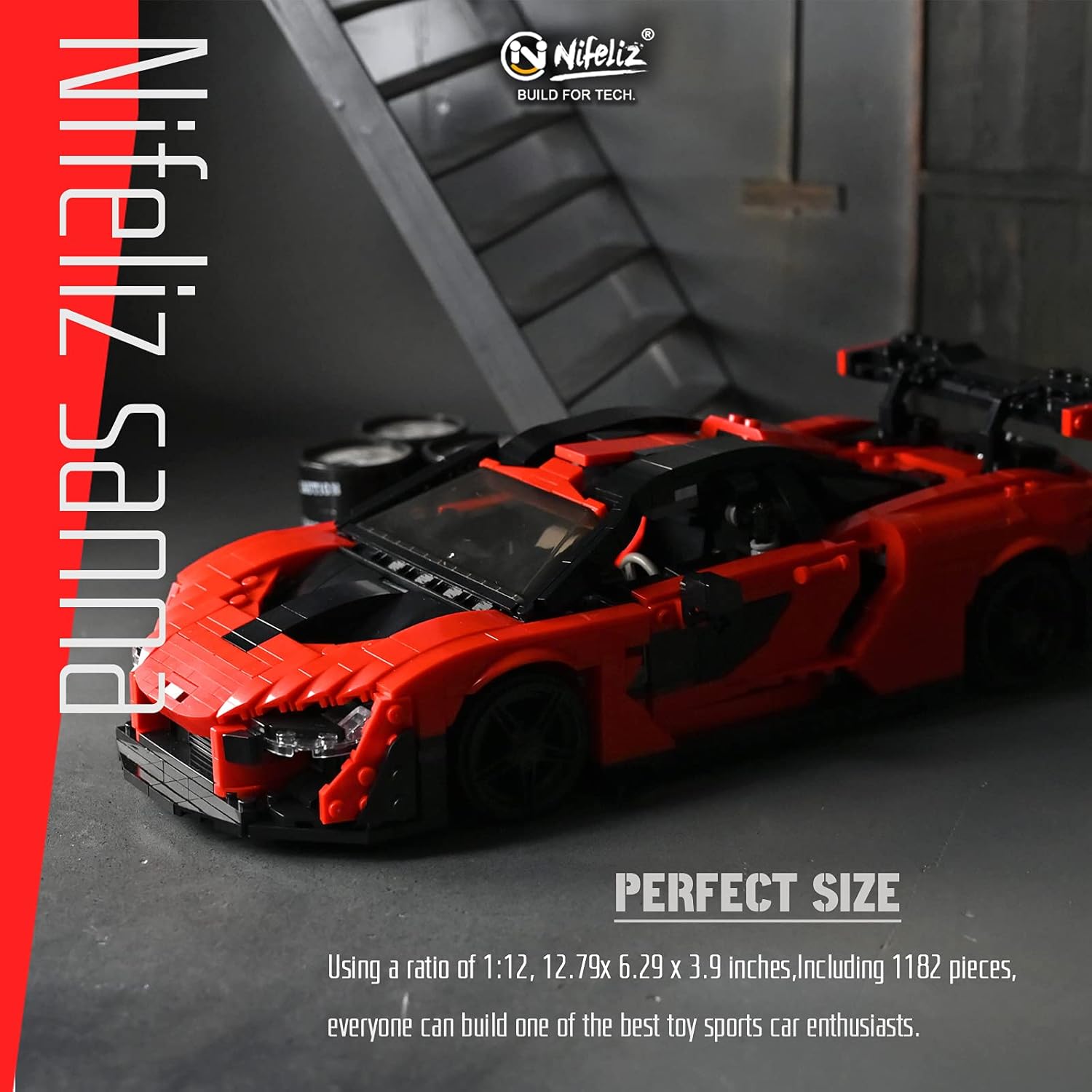 Nifeliz Super car Sanna MOC Building Blocks and Construction Toy, Adult Collectible Model Cars Set to Build, 1:12 Scale Sports Car Model (1182 Pcs)