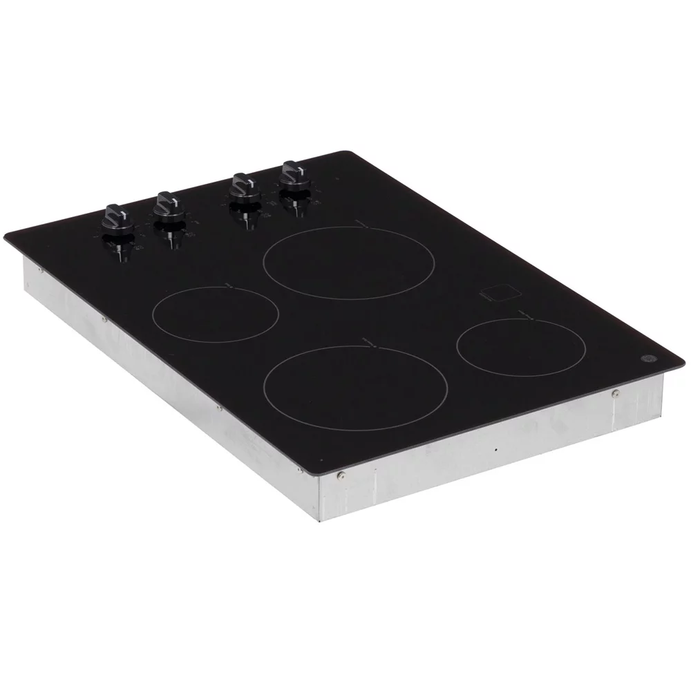 GE JP3030DJBB 30 inch Built-In-Knob Control Electric Cooktop Bundle with Premium 2 YR CPS Enhanced Protection Pack