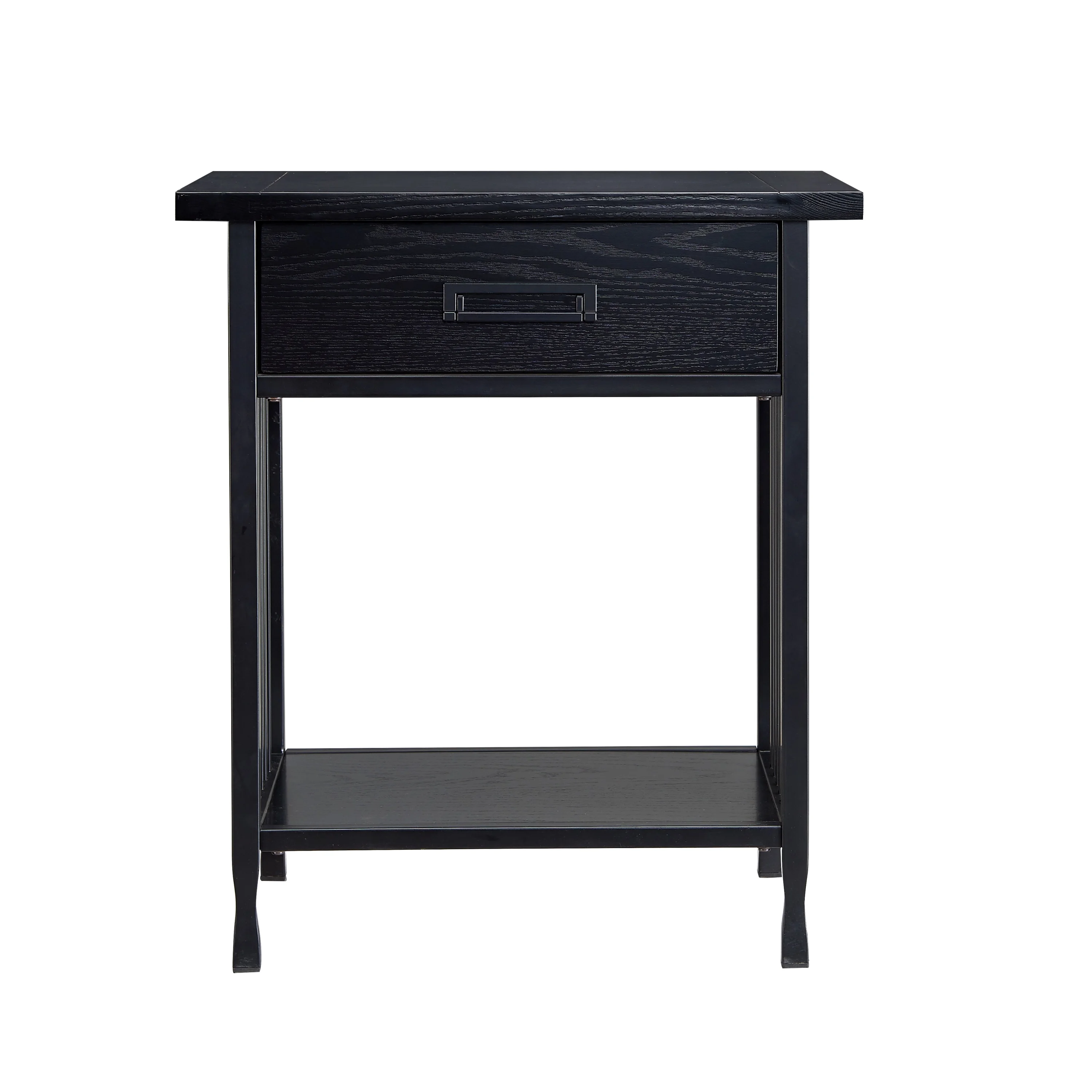 Leick Home 11222-BK Ironcraft Rustic One Drawer Nightstand Side Table, Black Wash