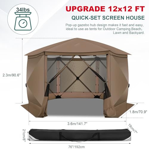 COBIZI 12x12ft Pop up Gazebo Screen Tent Screen House for Camping, Camping Outdoor Screened Gazebo, Canopy Tent