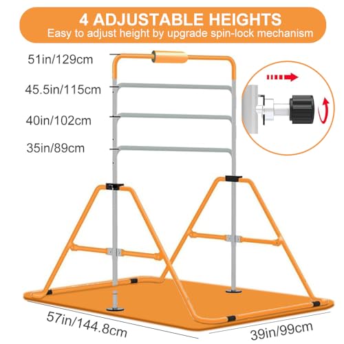 Expandable Gymnastics Bar for Kids, Adjustable Height Junior Training Kip Bar, Folding Gymnastic Horizontal Bars Monkey Bar