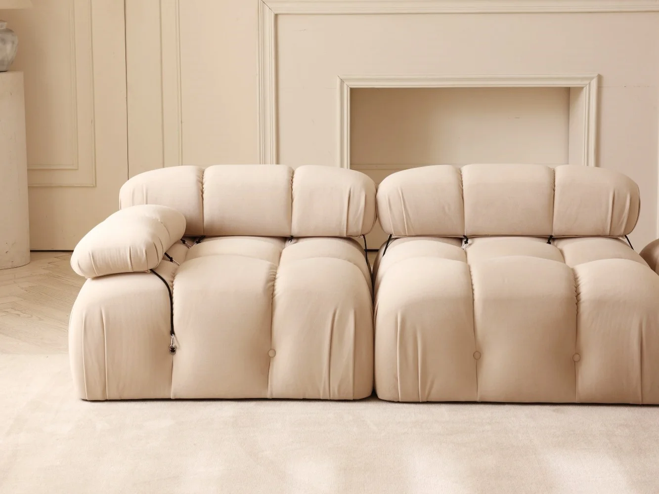 Modular Sectional Sofa Modern Three Seater with Ottoman Wide Couch Sectional for Living Room Bedroom Apartment Tan