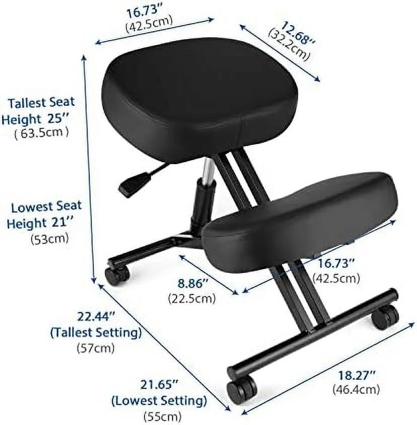 Ergonomic Office Kneeling Chair  Height Adjustable Stool with Thick Foam Cushions and Smooth Gliding Casters to Improve Posture and Relieve Pain