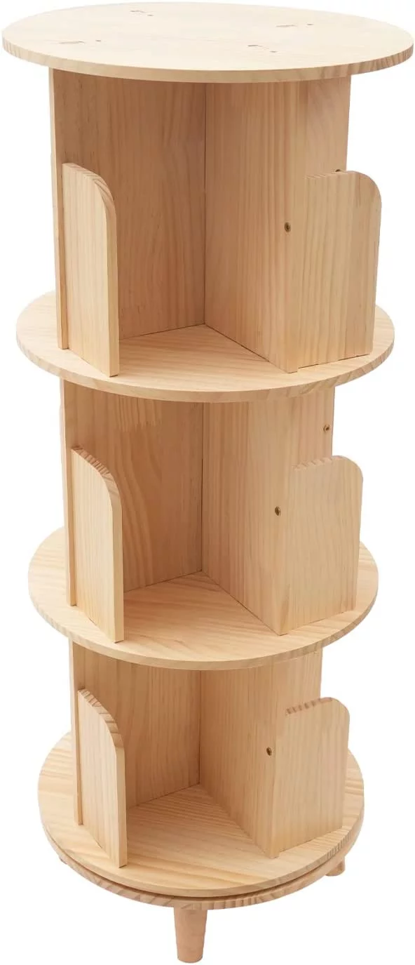 360 Degree Display Wooden Rotating Bookshelf W/4 Legs Floor Standing Bookcase(3 Tiers)