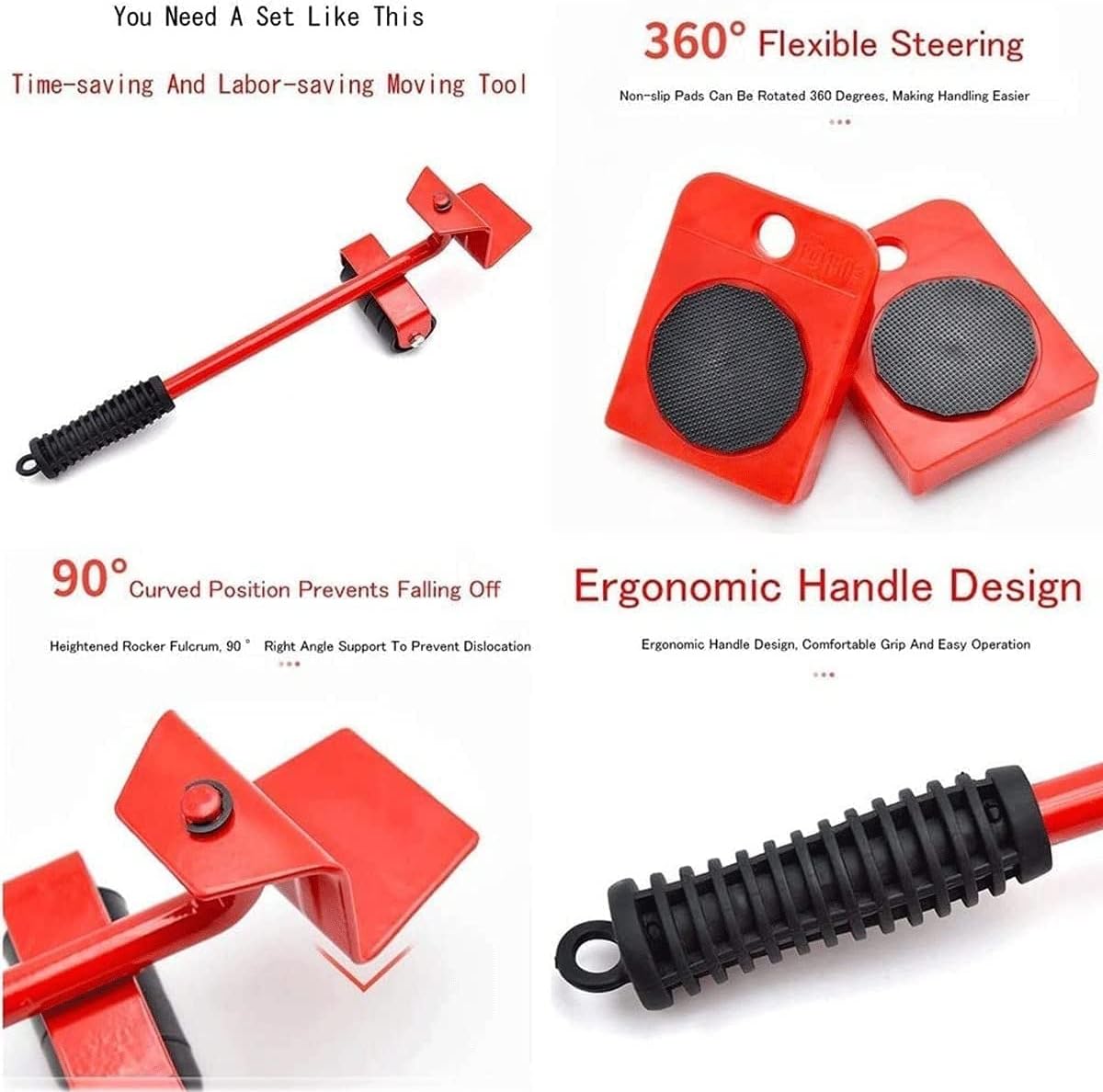 Furniture Lifter 4 Appliance Roller Sliders with 440 lbs Load Capacity Wheels + Adjustable Height Lifting Tool Lever Suitable for Safe and Easy