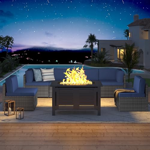 U-MAX 7 Piece Outdoor Patio Furniture Set, PE Rattan Outdoor Wicker Sectional Furniture Chair Set with Cushions and Tea Table
