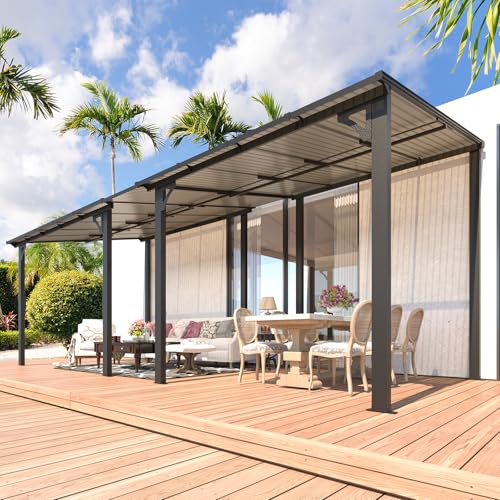 AECOJOY 10&rsquo; x 10&rsquo; Gazebo, Wall Mounted Gazebos Pergola on Clearance, Outdoor Patio Lean to Gazebo Awnings for Deck, Porch