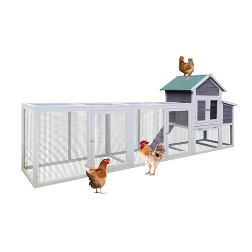 122" Large Chicken Coop with Run,Outdoor Chicken Run W/Nesting Box & Perch,Wooden Hen House W/Ramp & Sliding Trays