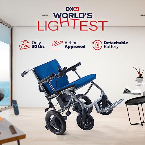 Rubicon DX04 - World Lightest (only 30lbs) Foldable Electric Wheelchair - Travel Size with Detachable Battery - Airline Approved - User Friendly
