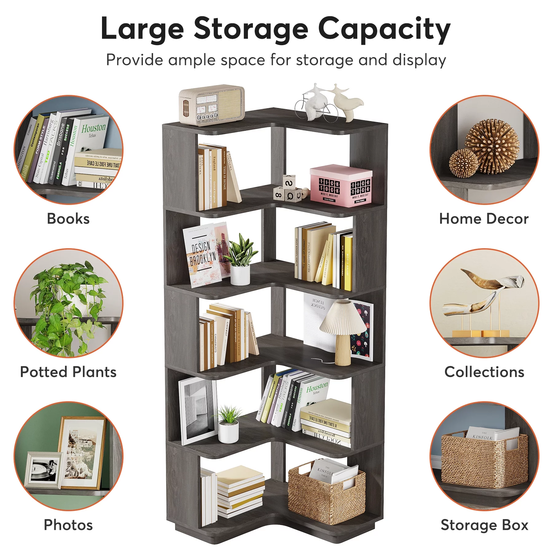 Tribesigns 6-Tier Corner Bookshelf, 65 in. Wood Bookcase with Anti-drop Panel, Corner Storage Organizer Display Shelf for Home Office