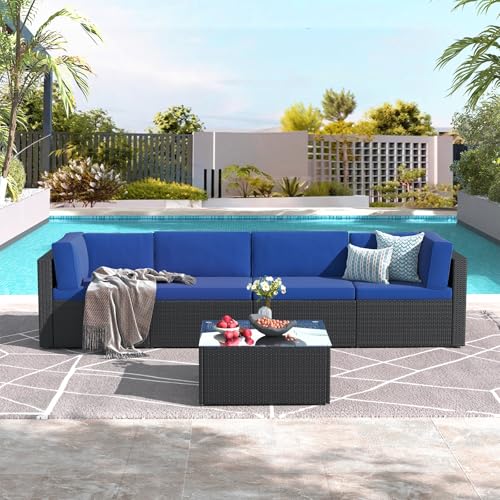 U-MAX 7 Piece Outdoor Patio Furniture Set, PE Rattan Outdoor Wicker Sectional Furniture Chair Set with Cushions and Tea Table