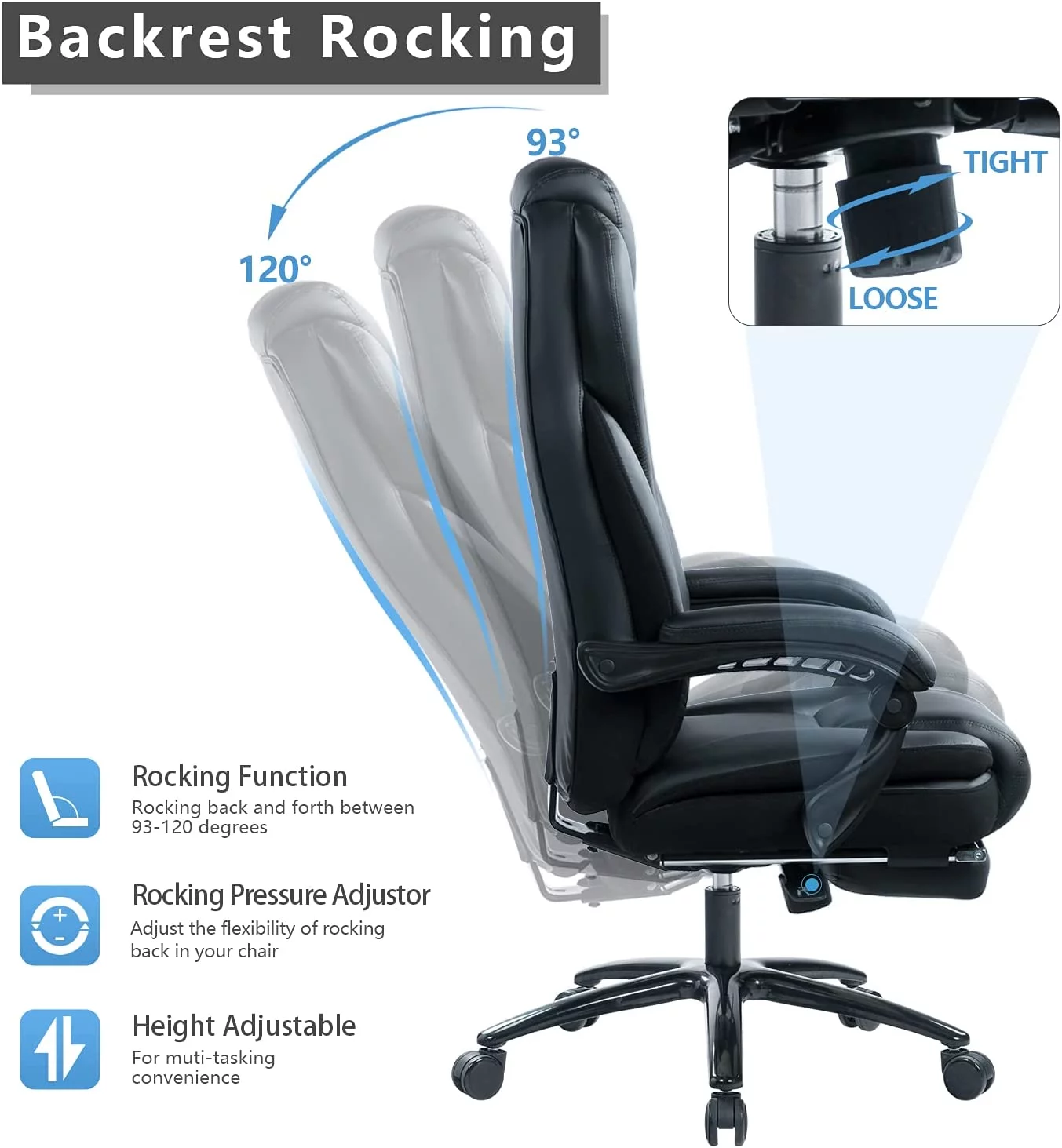 Big and Tall Office Chair 400lb for Heavy People with Double Padded Memory Foam Seat Cushion Leather Executive Office Chair with Lumbar Support and