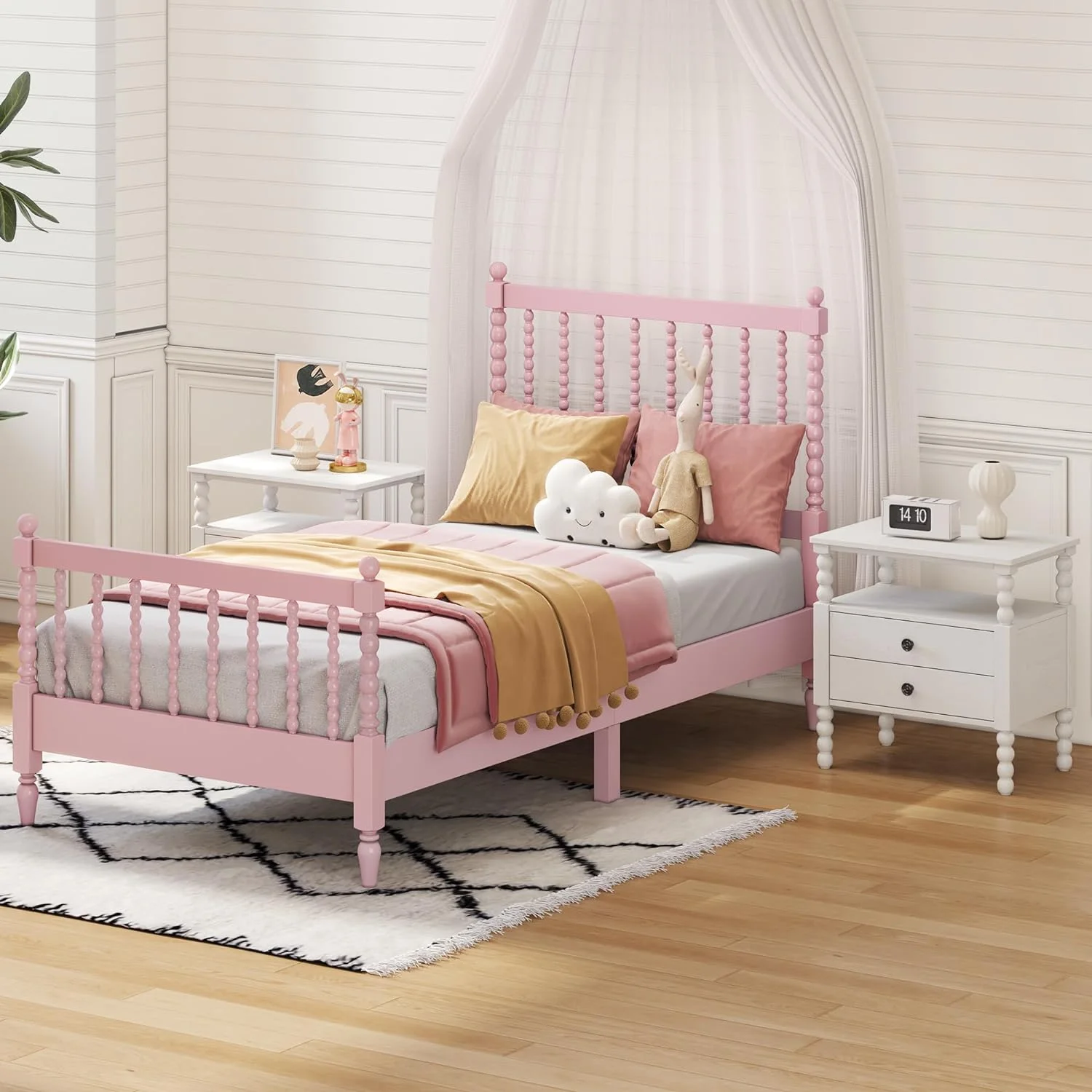 C 3 Pcs Bedroom Set With 2 Nightstands, Size Bed Frame With Gourd Shaped Headboard And Footboard, Solid Wood Platform Bed, No Spring Box Required,