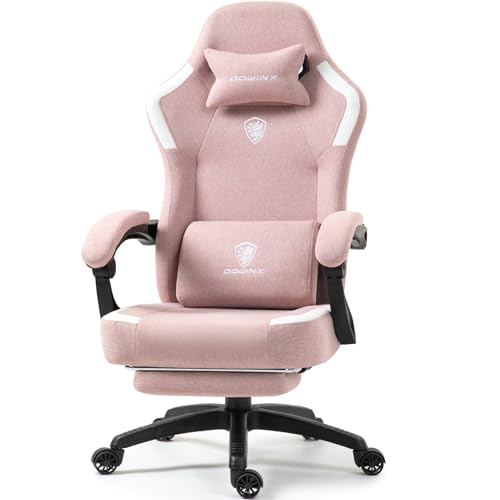 Dowinx Fabric Gaming Chair with Pocket Spring Cushion,Breathable Computer Chair with Massage Lumbar Support and Footrest