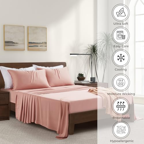 Luxury Bamboo Market | Queen Size Bed Sheet Set | 100% Viscose Made from Bamboo | Organically Grown | Ultra Soft | Cooling Sheets for Hot Sleepers |