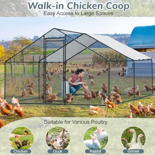 Outvita Chicken Coop, 13×10 FT Large Metal Chicken House, Poultry Habitat Cage with Waterproof Cover
