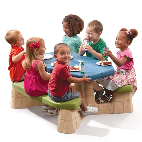 Step2 Naturally Playful Kids Picnic Table with Removable Umbrella, Indoor/Outdoor Toys, Fits 6 Children, Made of Durable Plastic