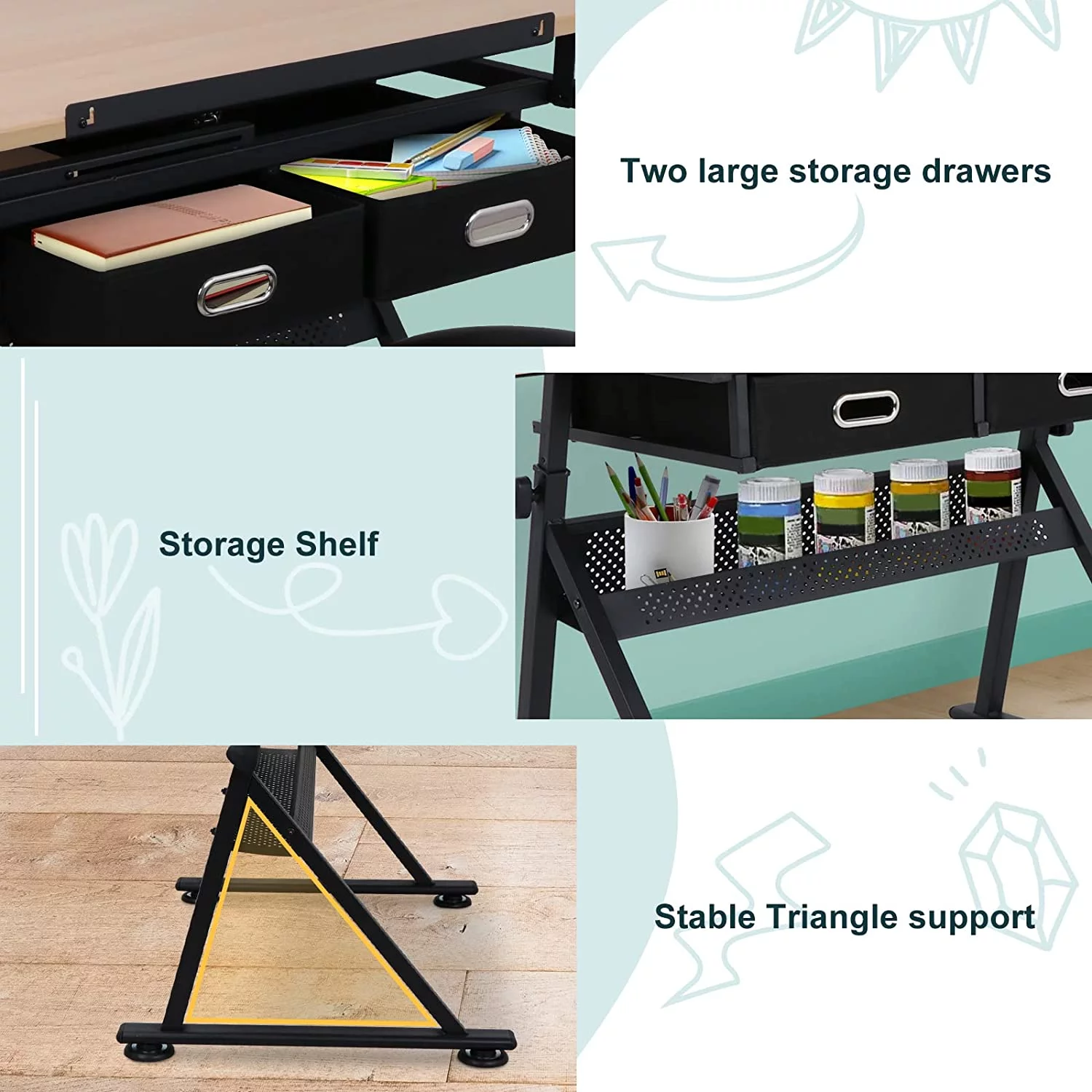 Drafting Table Art Desk Drawing Table Height Adjustable Artist Table Tilted Tabletop w/Drafting Stool and Storage Drawer for Reading, Writing