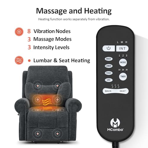 MCombo Triple Motor Power Lift Recliner Chair with Massage and Lumbar&seat Heating, Rolled Arms, Adjustable Headrest for Elderly People