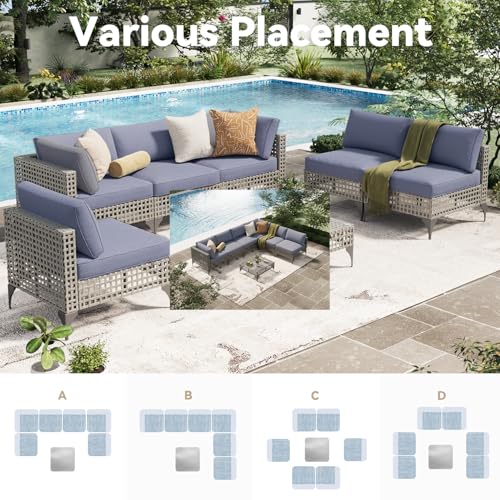 U-MAX 7 Piece Outdoor Patio Furniture Set, PE Rattan Outdoor Wicker Sectional Furniture Chair Set with Cushions and Tea Table