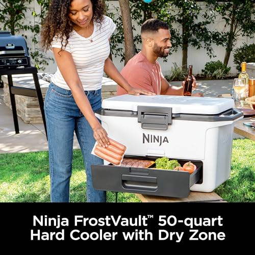 Ninja FB151GY FrostVault 50qt Hard Cooler with Dry Zone, Integrated Fridge-Temp Dry Storage Drawer, Premium Heavy-Duty Insulated Cooler