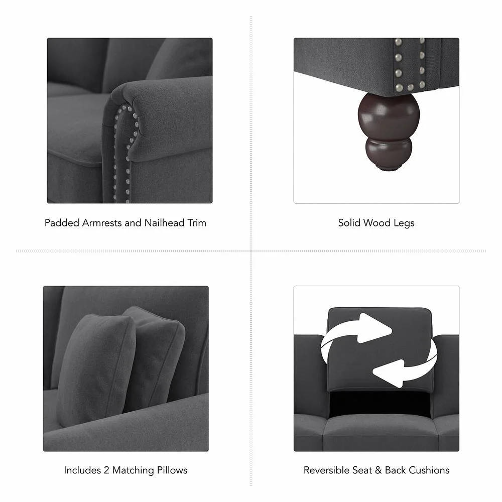 Coventry 61W Loveseat in Charcoal Gray Herringbone Fabric