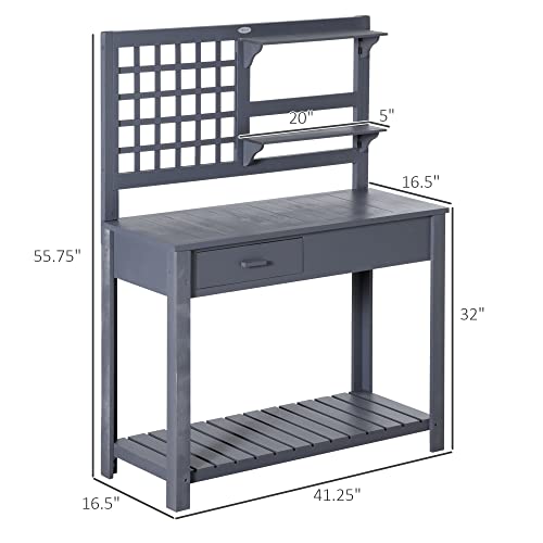 Outsunny Potting Bench Table, Garden Work Bench, Outdoor Wooden Workstation with Tiers of Shelves and Drawer for Patio, Courtyards, Balcony, Brown