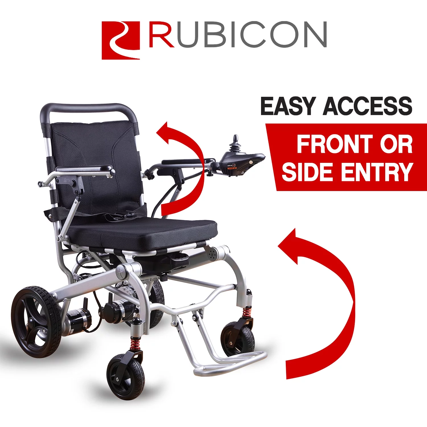 Rubicon Super Lightweight Foldable Electric Wheelchair - Easy to Use - 12 mi Cruise Range - Detachable Battery -  Liftable Armrest