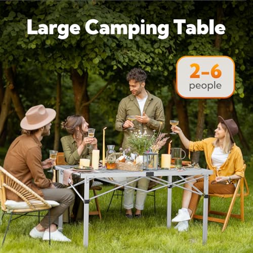 Portable Outdoor Camping Table Large for 2-6 Person - Foldable Camp Table with Aluminum Roll-Up Top & Carry Bag for BBQ, Tailgating, Backyard