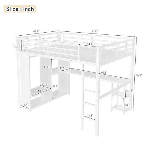 Bellemave Queen Size loft Bed with L Desk, Wardrobe, Metal Queen Loft Bed Frame for Adults, Kids, Teens, Black