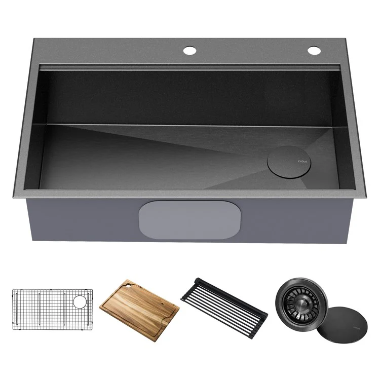 Kore Workstation 33" Single Bowl 16-Gauge Stainless Steel Drop-In Kitchen Sink with Accessories