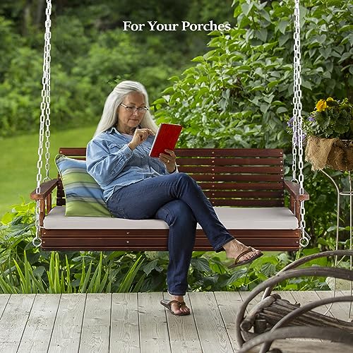 VINGLI Heavy Duty 880 LBS Patio Wooden Porch Swing Outdoor with Extra Cushion