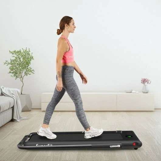 2-in-1 Folding Treadmill with RC Bluetooth Speaker LED Display-Black - Color: Black