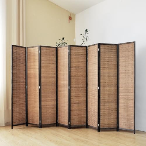 4 Panel Room Divider Screen,5.6 FT Tall Bamboo Panel Divider Folding Privacy Screen,Freestanding Room Divider for Room Seperation,Brown