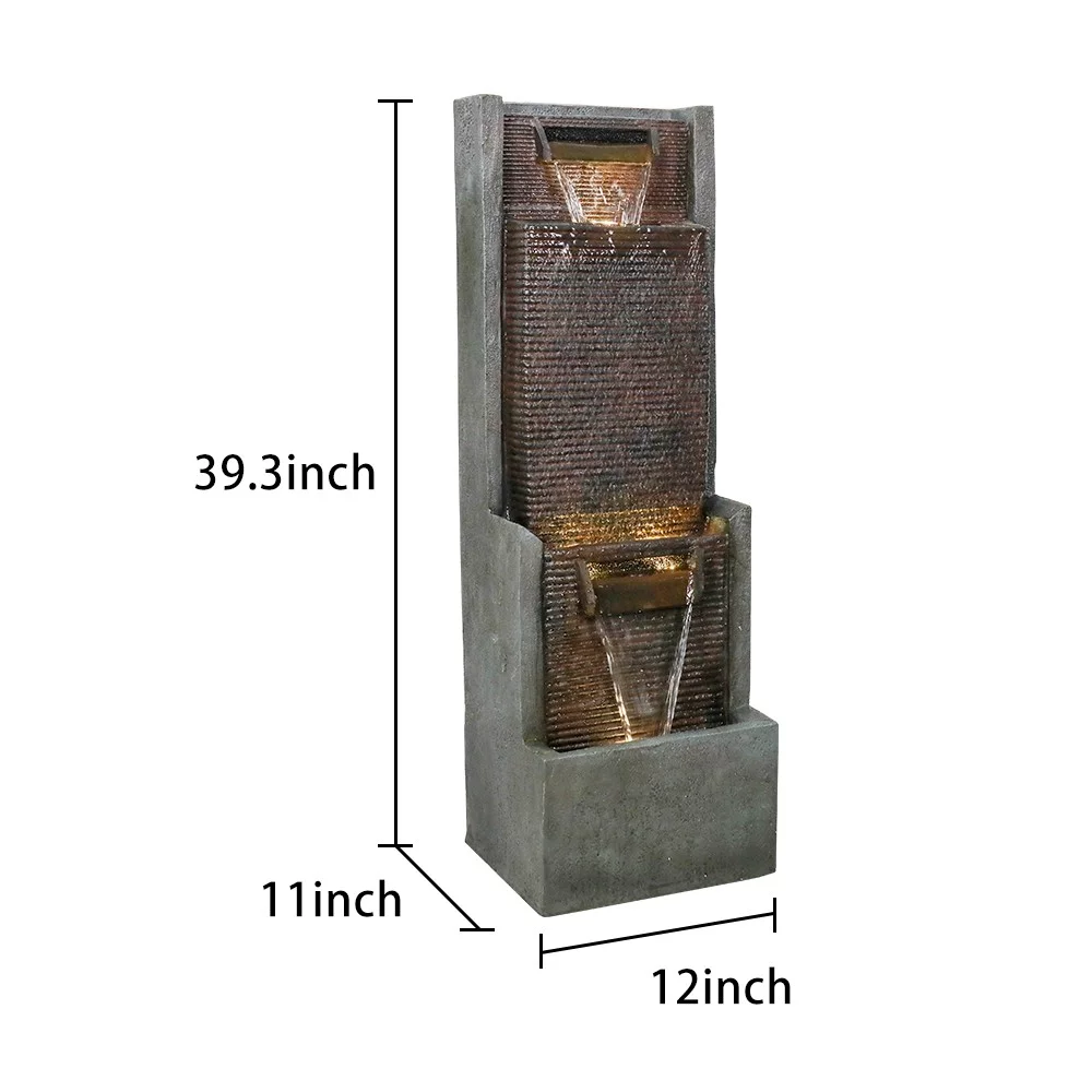 39.3-Inch High Indoor Water Fountain with LED Lights - Cascading Fountains for Home, Office, Garden and Patio Decor