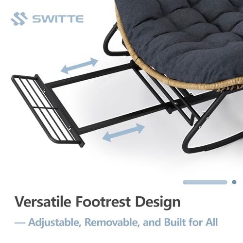 SWITTE Outdoor Rocking Chair, Oversized Patio Papasan Rocker, Comfy Wicker Reading Lounge, Indoor Egg Chair for Bedroom, Living Room, Porch, Garden