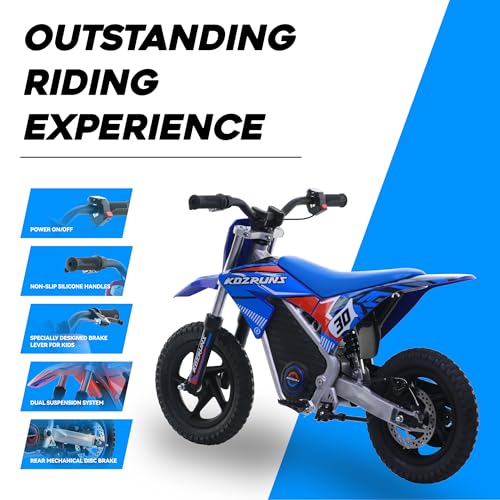 OLALA 36V Electric Dirt Bike for Kids Aged 4-8, Brushless 350W Racing Grade Electric Motorcycle, Up to 18.6MPH & 3 Speed Settings, Dual Disc Brakes