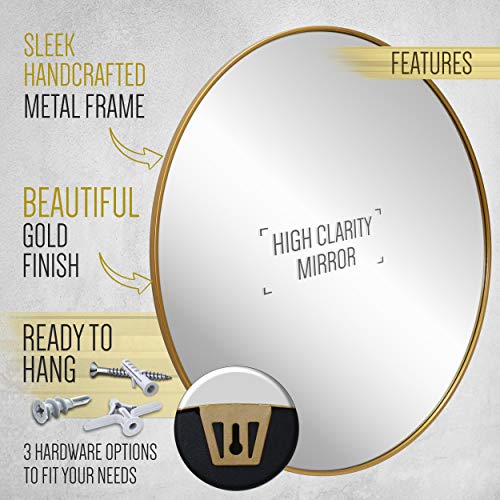 Gold Circle Wall Mirror 36 Inch Round Wall Mirror for Entryways, Washrooms, Living Rooms and More (Gold, 36")