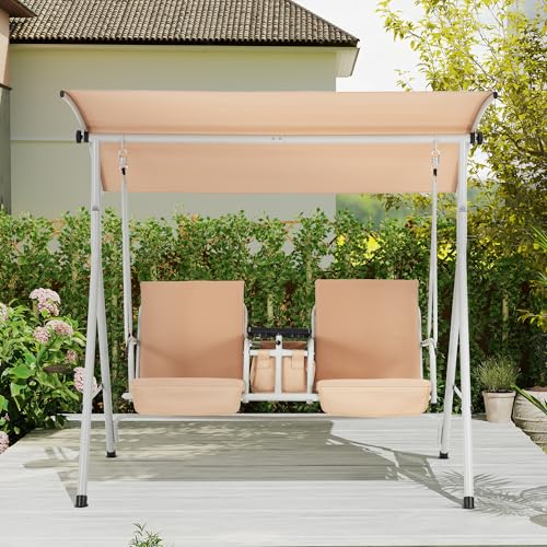 HOMREST 2 Seat Outdoor Porch Swing,Patio Swing with Adjustable Canopy