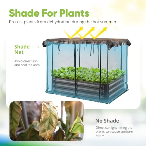 Quictent Galvanized Raised Garden Bed with Crop Cage Plant Protection Net Tent and Shade Cloth Kit Metal Planter Box Bottomless Planting Vegetables