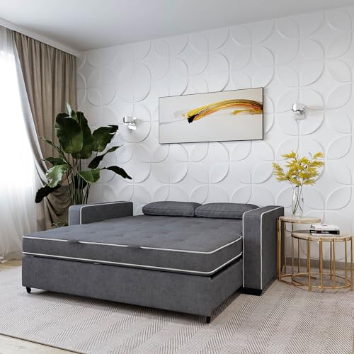 Serta Ainsley 72.6" Convertible Sleeper Sofa, Queen Size, Dreamcoil Comfort, Soft Velvet Fabric, Navy
