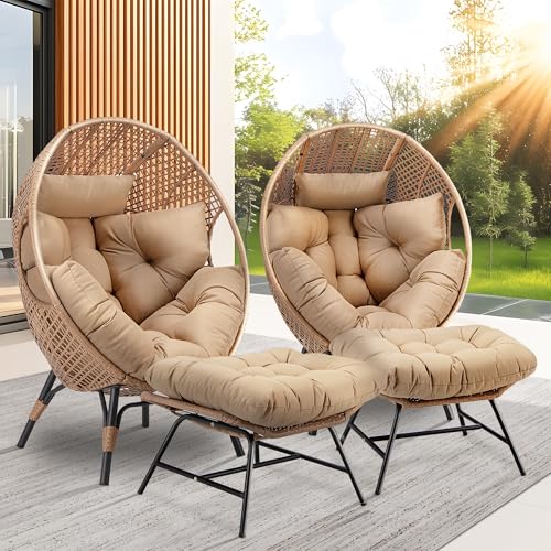 NICESOUL Egg Chair Indoor Outdoor, Large Egg Lounge Chair w/Ottoman, Oversized Comfy Cushioned Brid Cage Seat 440lbs
