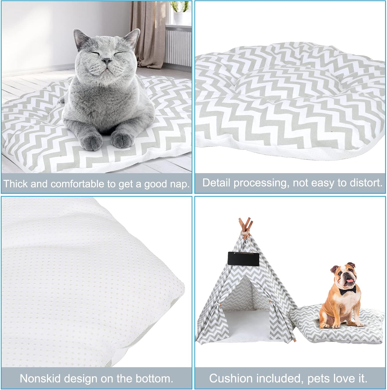 Dog Cat Teepee Tent, Pet Teepee Tent for Dogs and Cats, Dog Cat Bed House for Small Medium Cats and Dogs with Cushion
