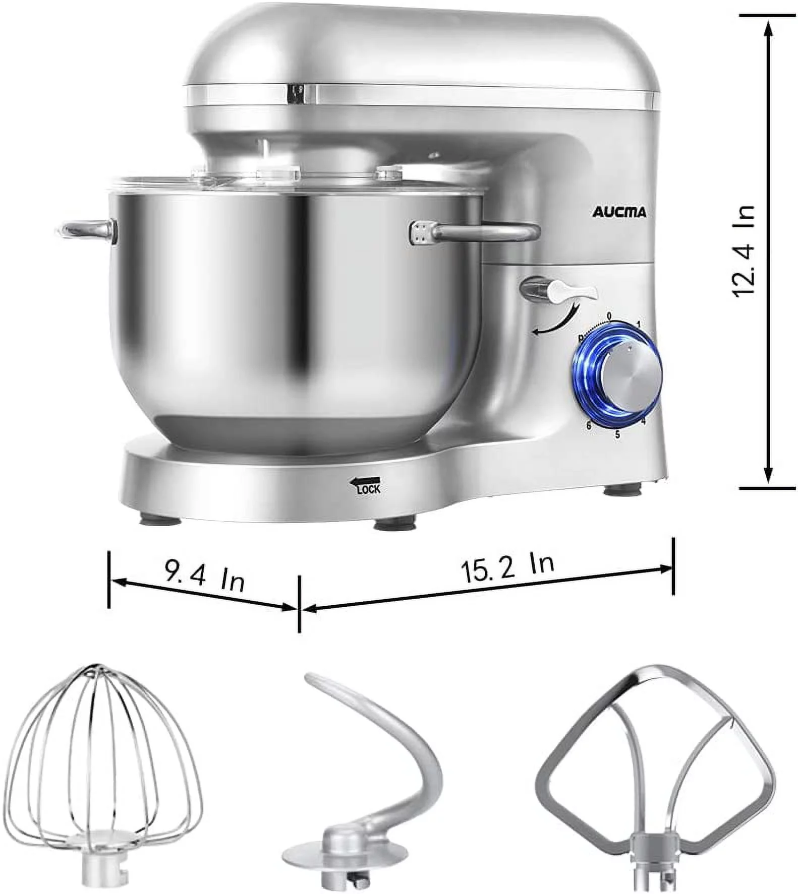 Aucma Stand Mixer 6.5-QT 660W 6-Speed Tilt-Head Food Mixer  Kitchen Electric Mixer with Dough Hook  Wire Whip &amp; Beater (6.5QT  Blue)