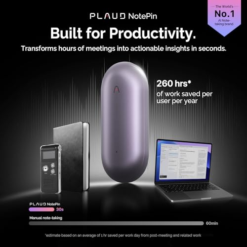 AI Voice Recorder, PLAUD NotePin Voice Recorder, App Control, AI Notetaker, AI Transcribe & Summarize, Support 112 Languages, 64GB Memory