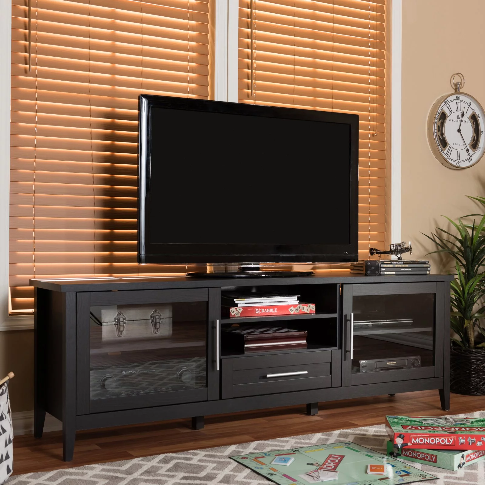Baxton Studio 71" Wood TV Stand in Espresso